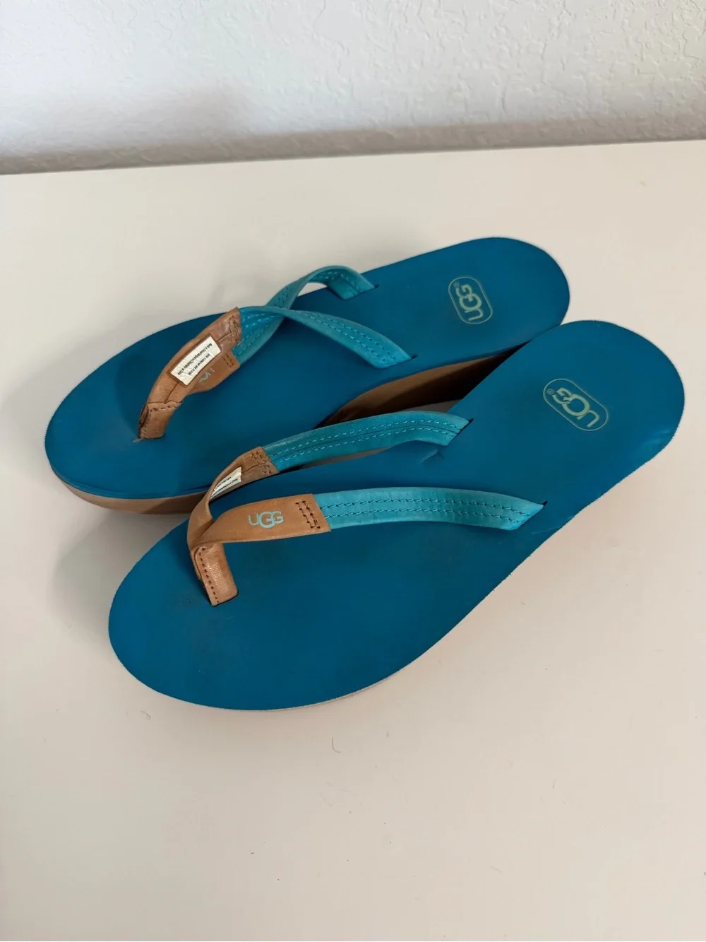 UGG | Women’s Teal and Tan Wedge Flip Flop Sandals